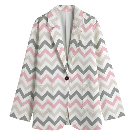 Pink White And Grey Chevron Print Women's Cotton Blazer