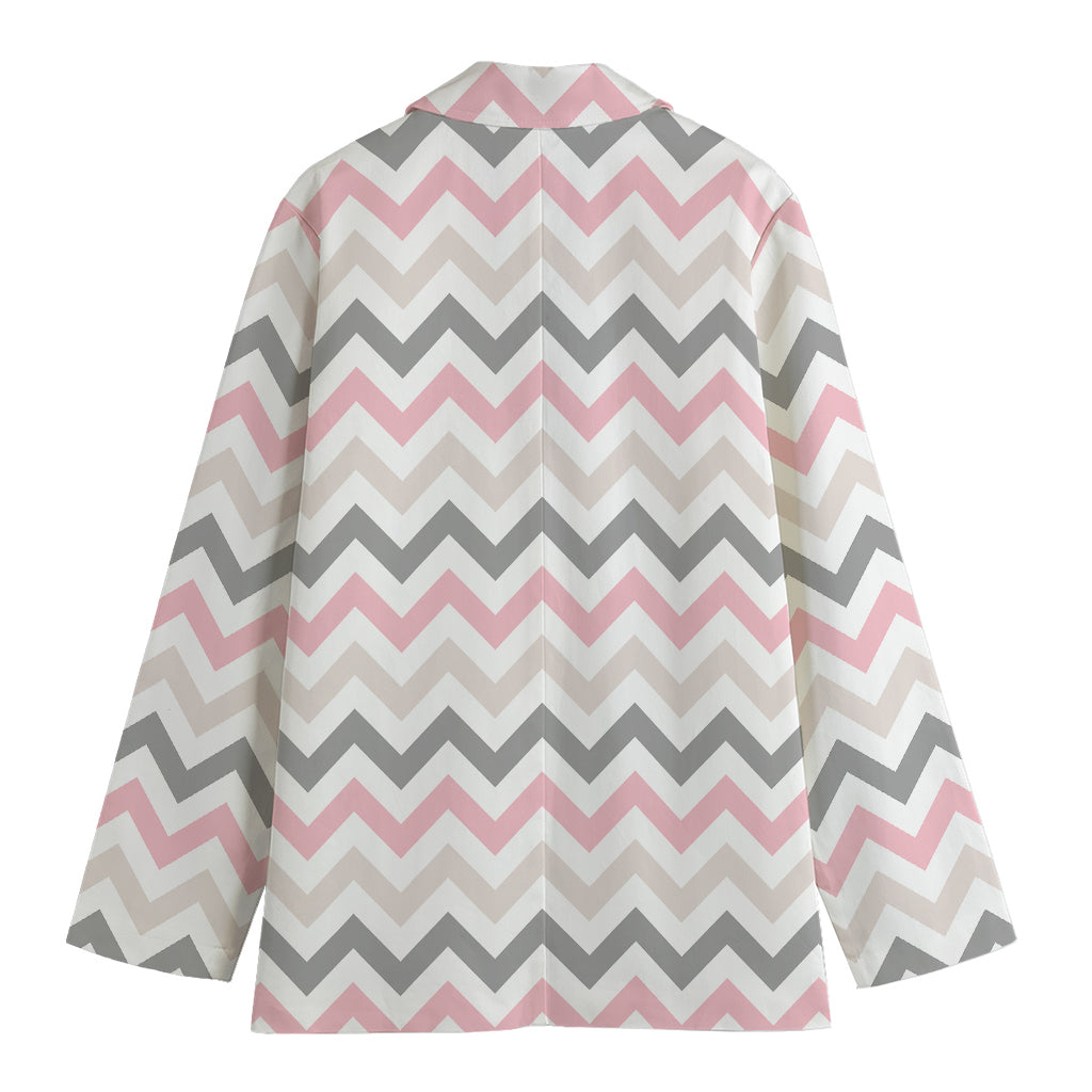 Pink White And Grey Chevron Print Women's Cotton Blazer