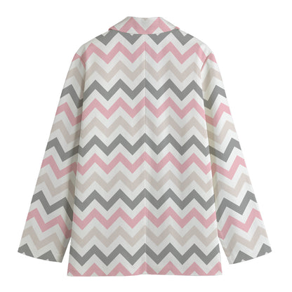Pink White And Grey Chevron Print Women's Cotton Blazer