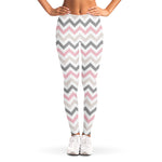 Pink White And Grey Chevron Print Women's Leggings
