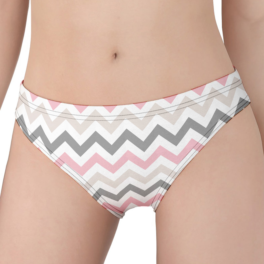 Pink White And Grey Chevron Print Women's Panties