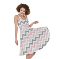 Pink White And Grey Chevron Print Sleeveless Knee Length Dress