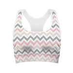 Pink White And Grey Chevron Print Women's Sports Bra