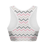 Pink White And Grey Chevron Print Women's Sports Bra