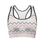 Pink White And Grey Chevron Print Women's Sports Bra