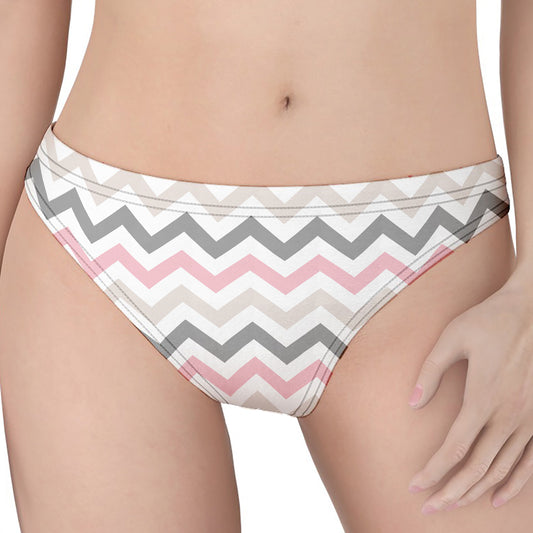 Pink White And Grey Chevron Print Women's Thong