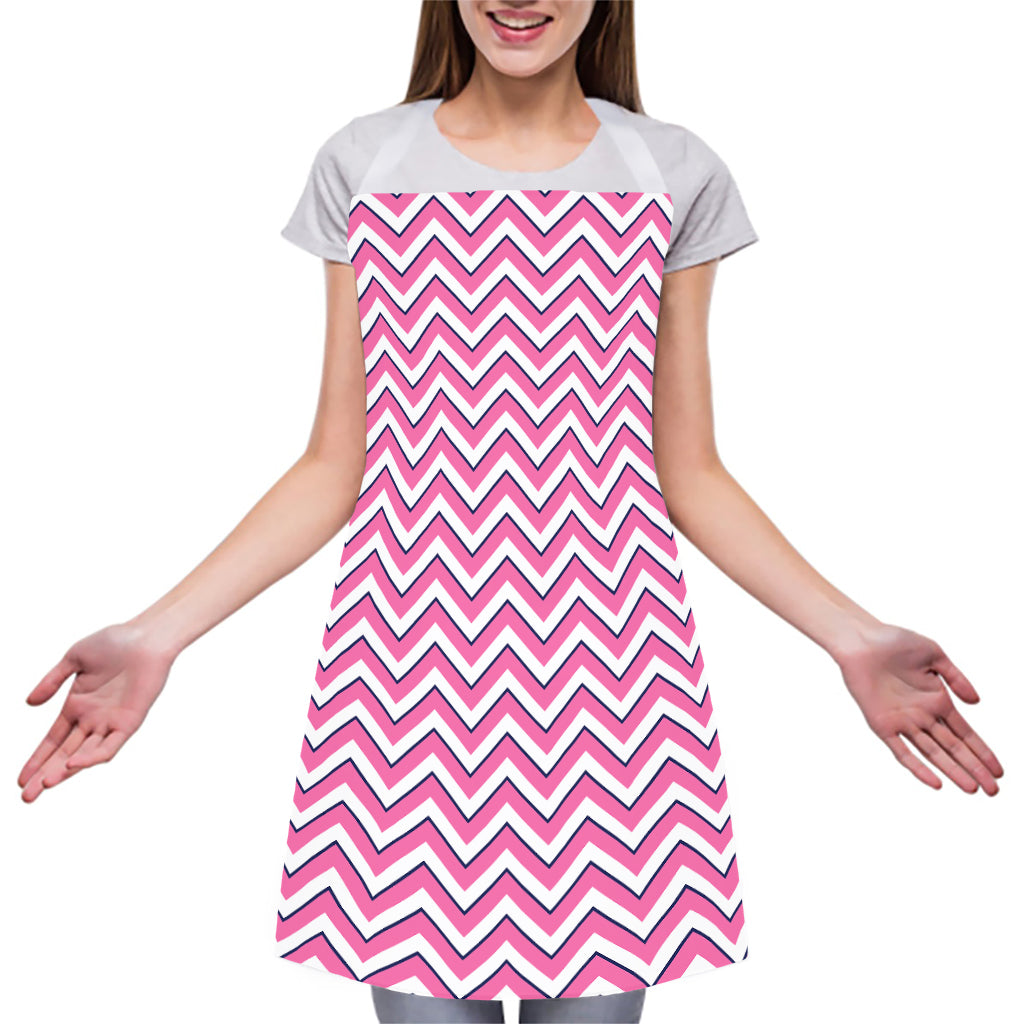 Pink White And Navy Chevron Print Adjustable Apron