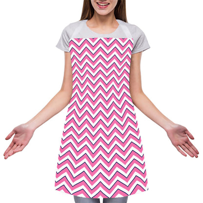 Pink White And Navy Chevron Print Adjustable Apron