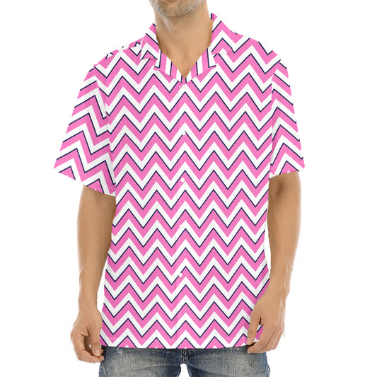 Pink White And Navy Chevron Print Aloha Shirt