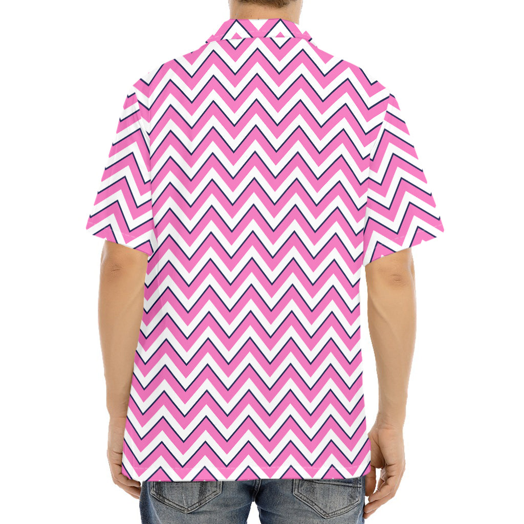 Pink White And Navy Chevron Print Aloha Shirt