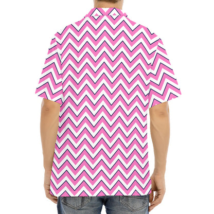 Pink White And Navy Chevron Print Aloha Shirt