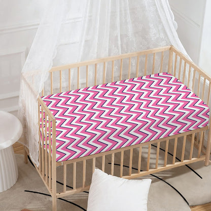 Pink White And Navy Chevron Print Baby Crib Sheet