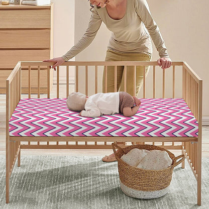 Pink White And Navy Chevron Print Baby Crib Sheet
