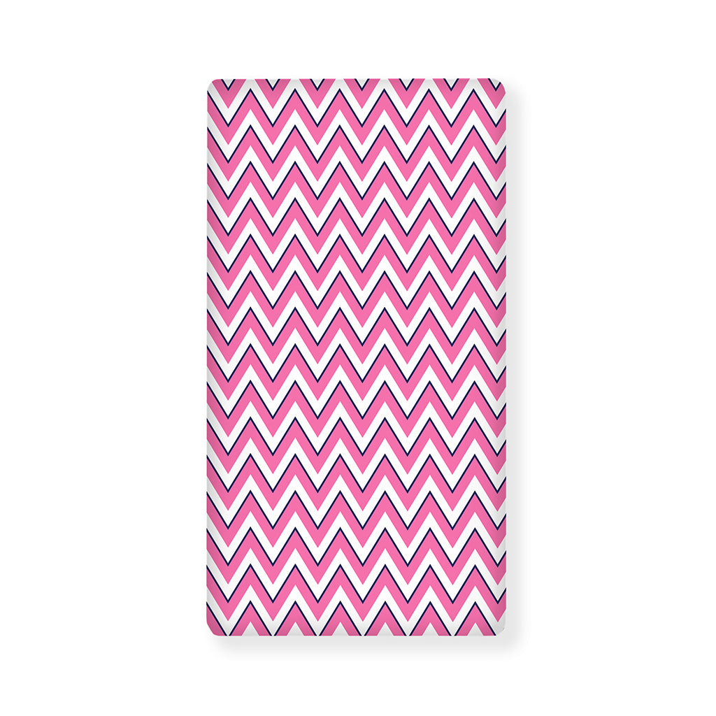 Pink White And Navy Chevron Print Baby Crib Sheet