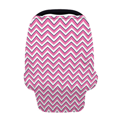 Pink White And Navy Chevron Print Baby Seat Cover
