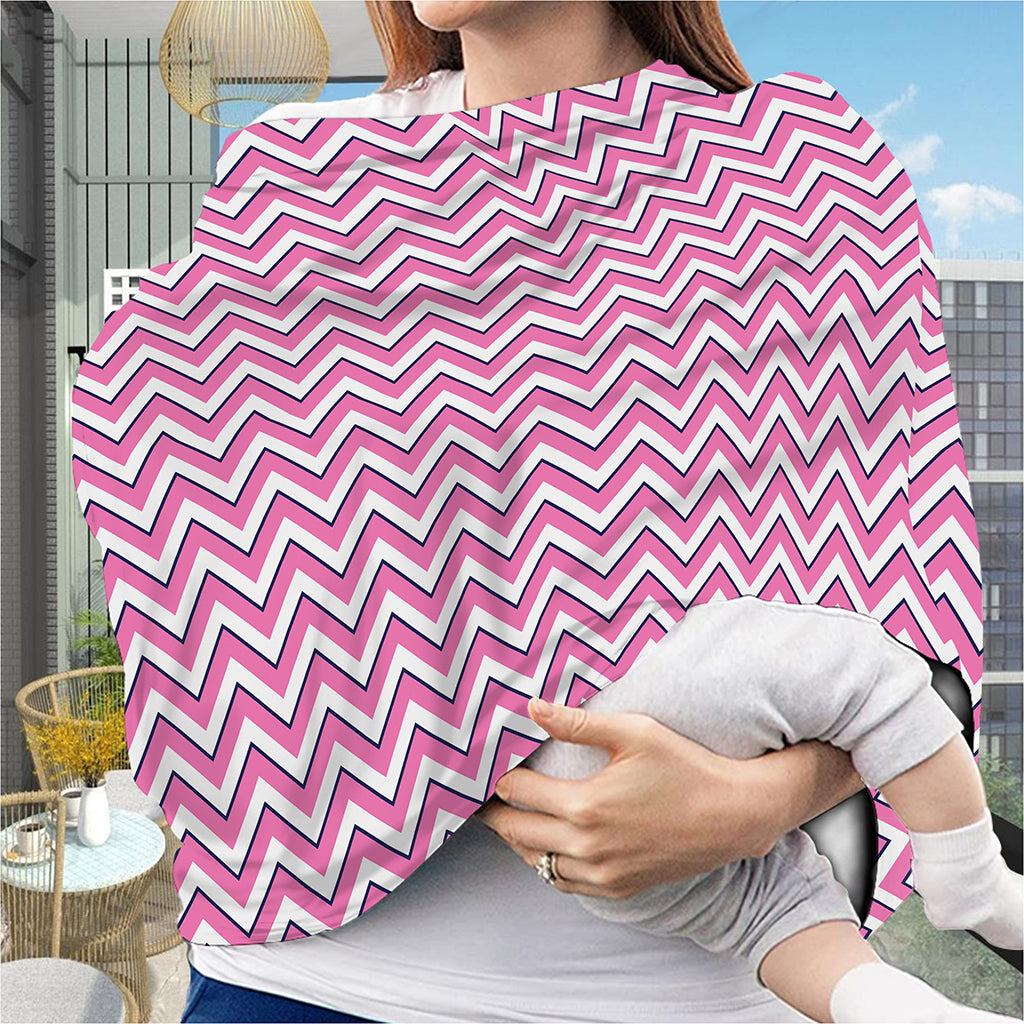 Pink White And Navy Chevron Print Baby Seat Cover