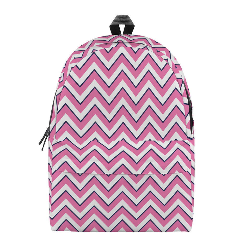 Pink White And Navy Chevron Print Backpack