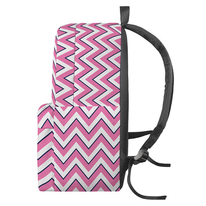 Pink White And Navy Chevron Print Backpack