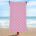 Pink White And Navy Chevron Print Beach Towel