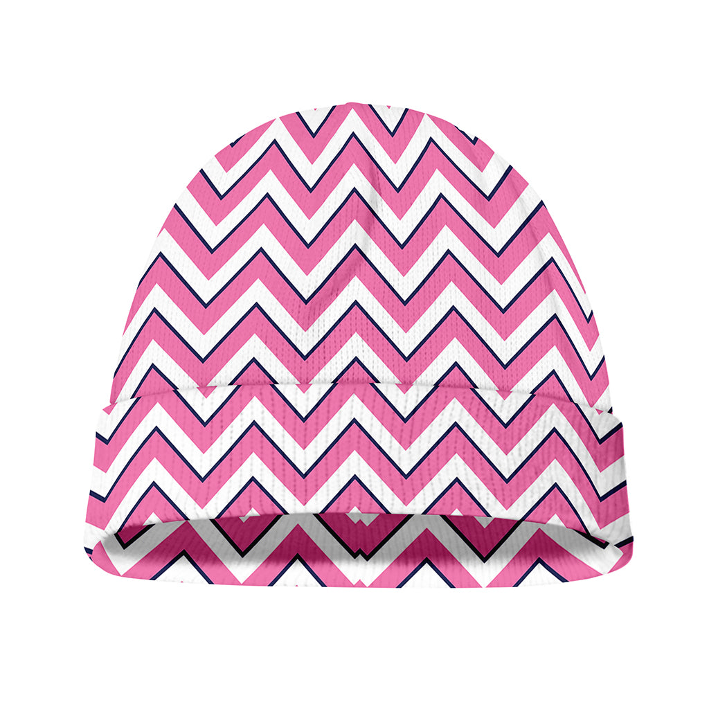 Pink White And Navy Chevron Print Beanie