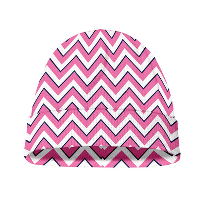 Pink White And Navy Chevron Print Beanie