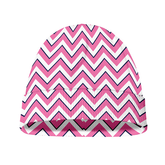 Pink White And Navy Chevron Print Beanie