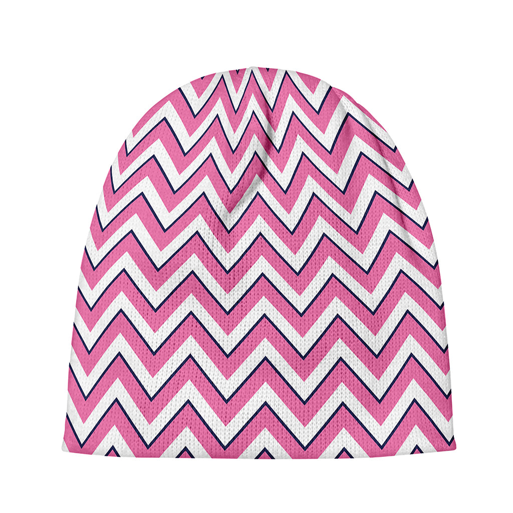 Pink White And Navy Chevron Print Beanie
