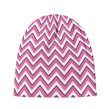 Pink White And Navy Chevron Print Beanie