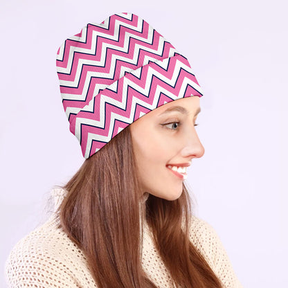 Pink White And Navy Chevron Print Beanie