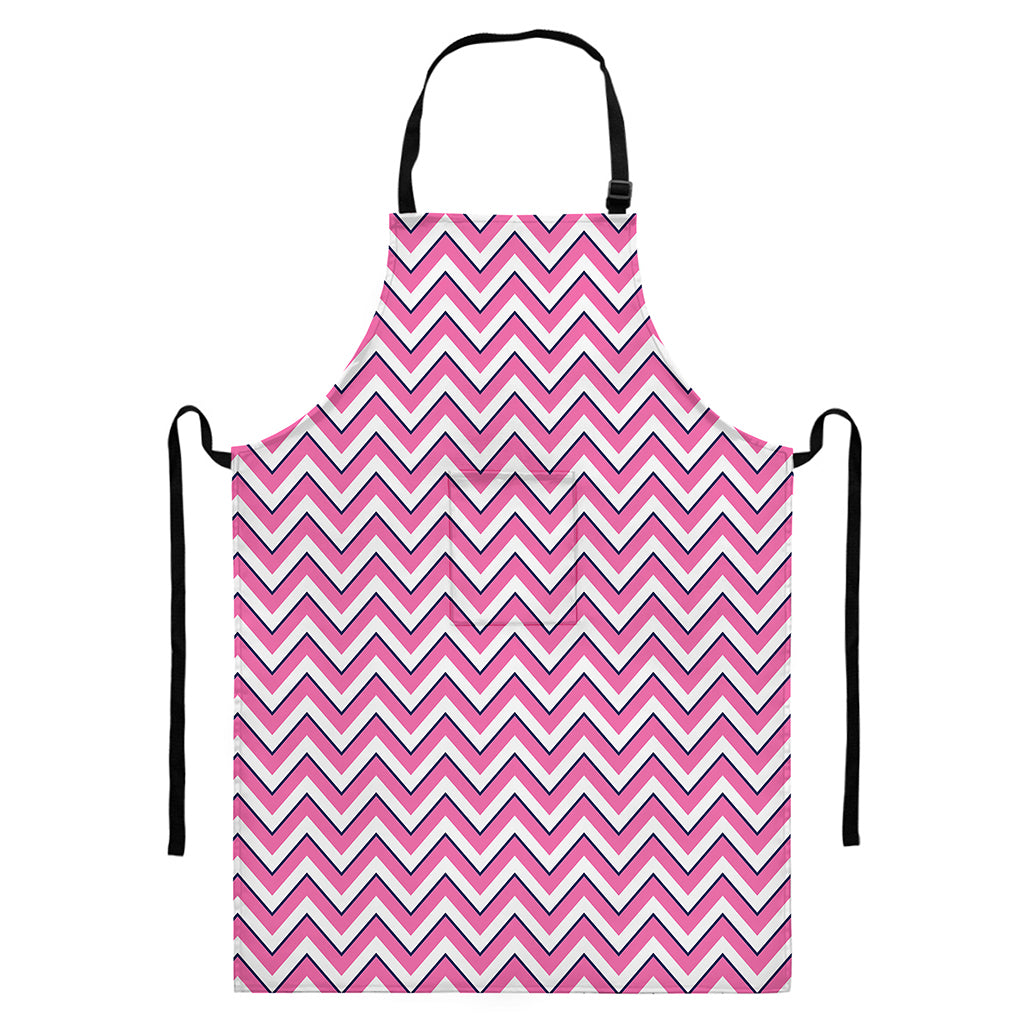 Pink White And Navy Chevron Print Bib Apron With Pocket