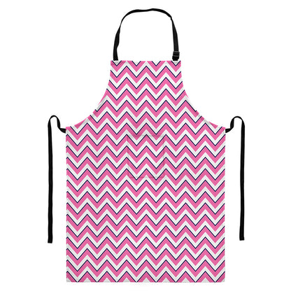Pink White And Navy Chevron Print Bib Apron With Pocket