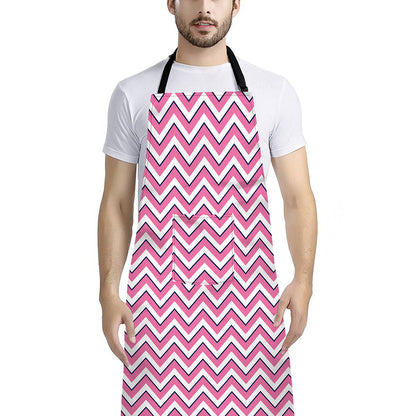Pink White And Navy Chevron Print Bib Apron With Pocket