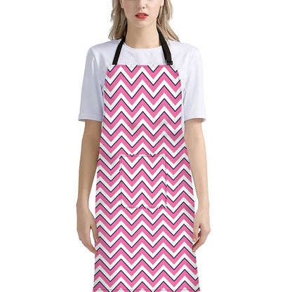Pink White And Navy Chevron Print Bib Apron With Pocket