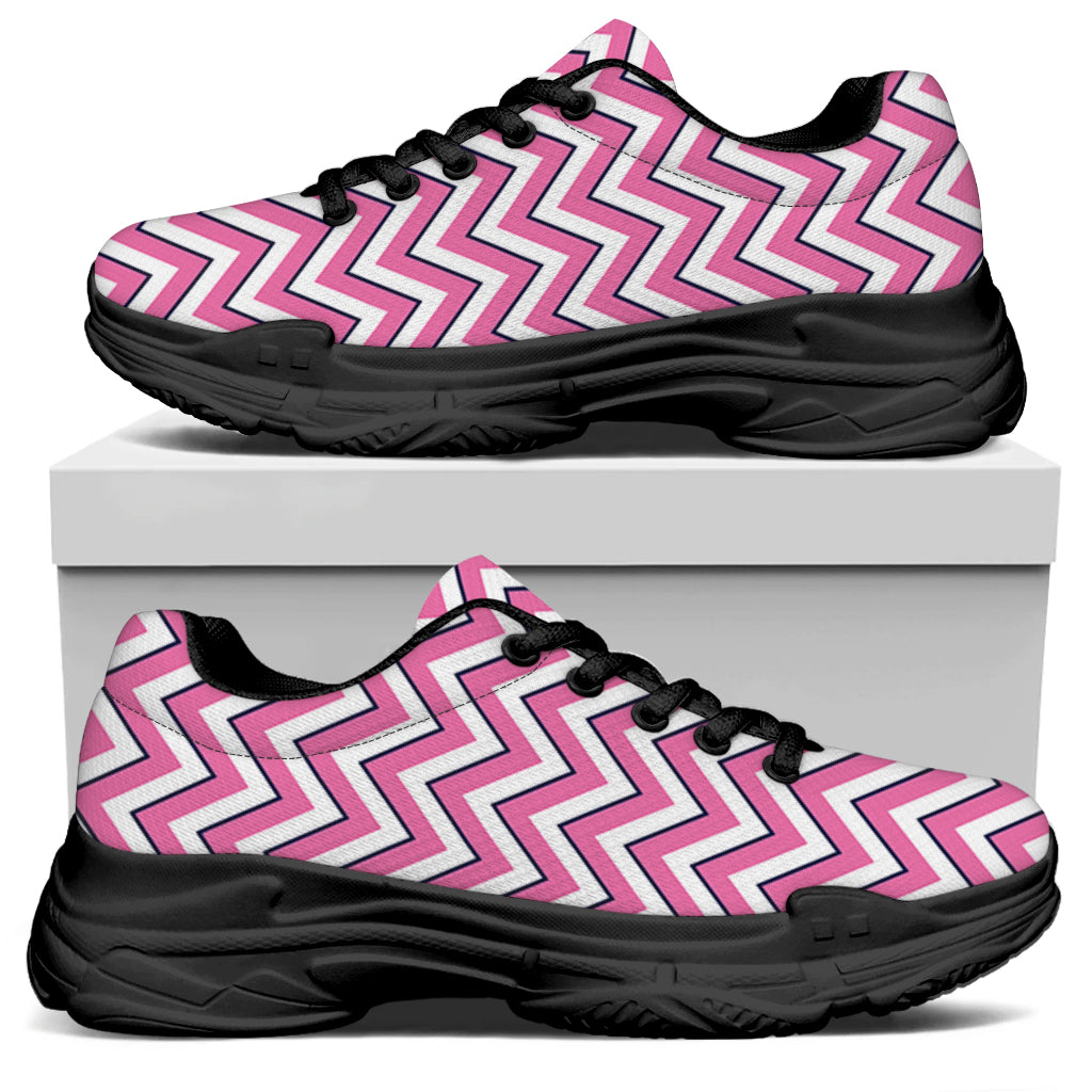 Pink White And Navy Chevron Print Black Chunky Shoes