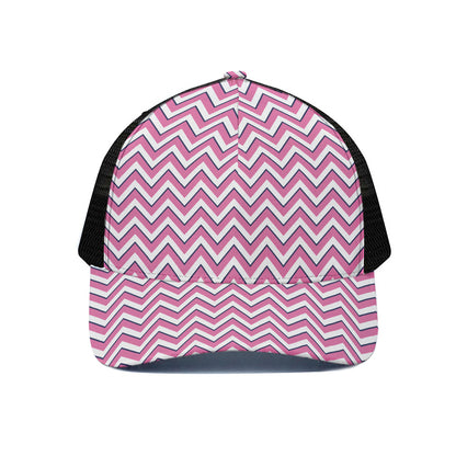 Pink White And Navy Chevron Print Black Mesh Trucker Cap