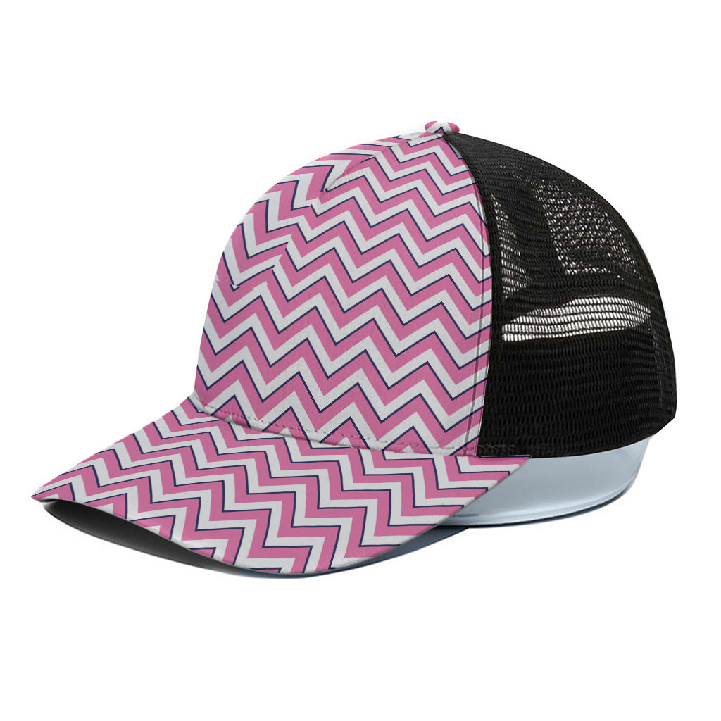 Pink White And Navy Chevron Print Black Mesh Trucker Cap