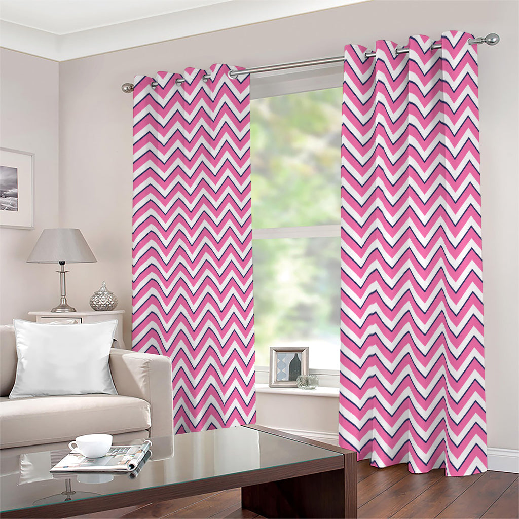 Pink White And Navy Chevron Print Blackout Grommet Curtains