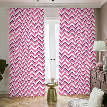Pink White And Navy Chevron Print Blackout Pencil Pleat Curtains