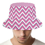 Pink White And Navy Chevron Print Bucket Hat