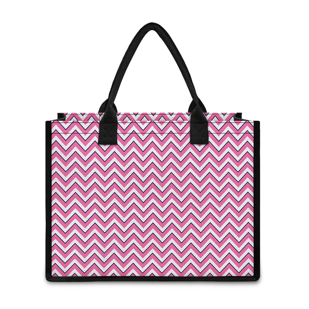 Pink White And Navy Chevron Print Canvas Tote Bag