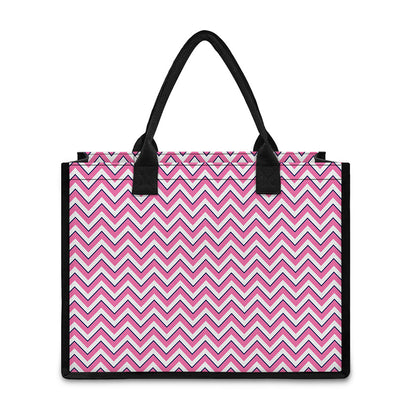 Pink White And Navy Chevron Print Canvas Tote Bag