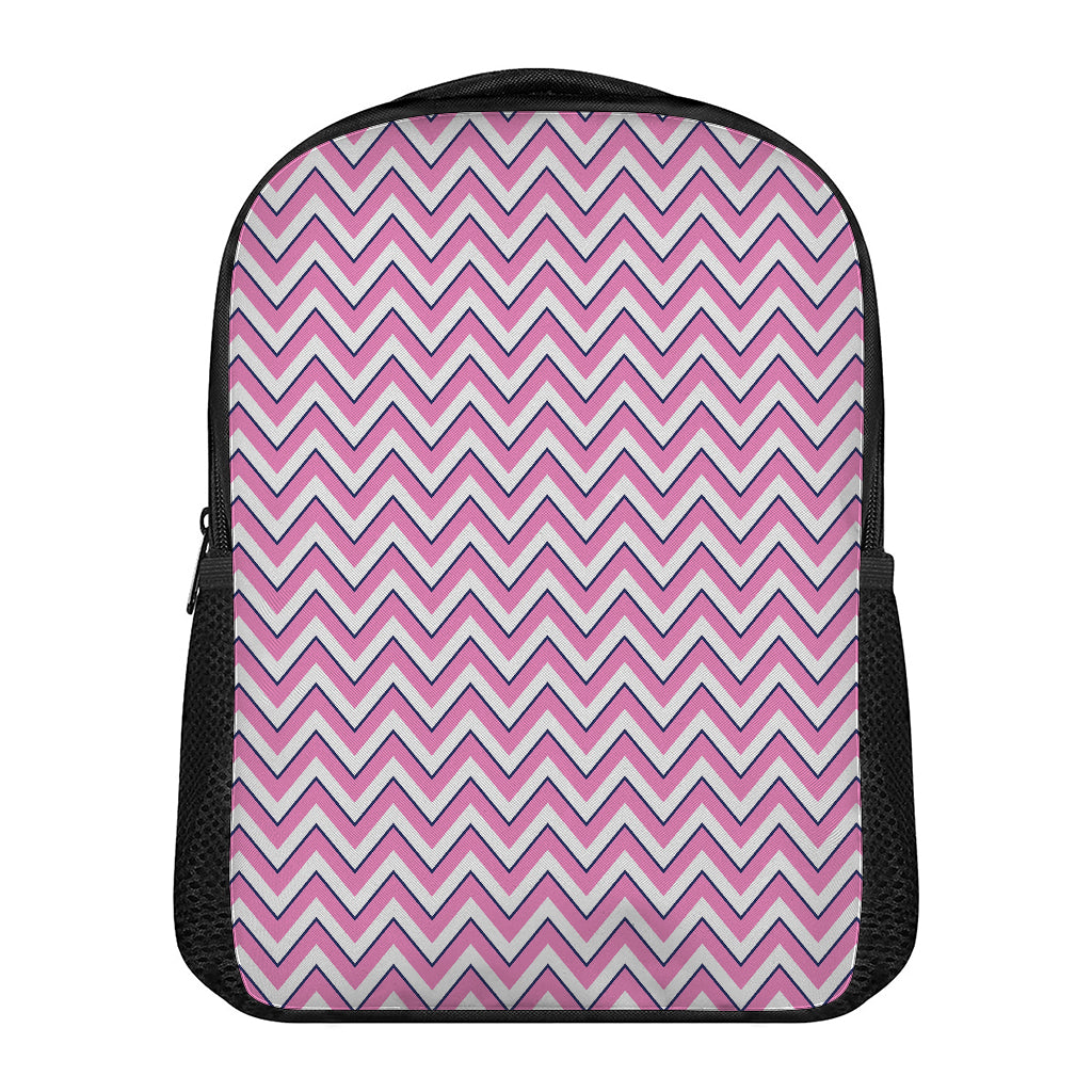 Pink White And Navy Chevron Print Casual Backpack