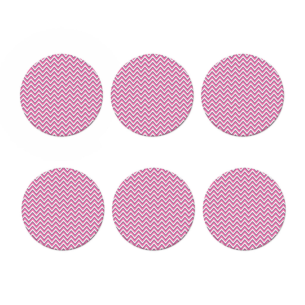 Pink White And Navy Chevron Print Coaster Set