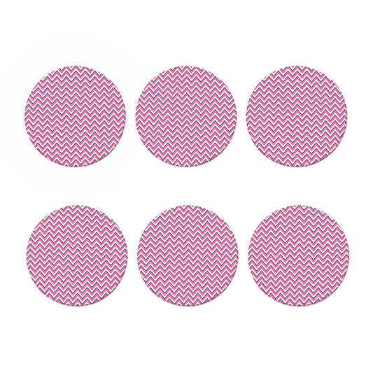 Pink White And Navy Chevron Print Coaster Set