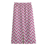 Pink White And Navy Chevron Print Cotton Front Slit Maxi Skirt
