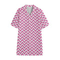 Pink White And Navy Chevron Print Cotton Hawaiian Shirt