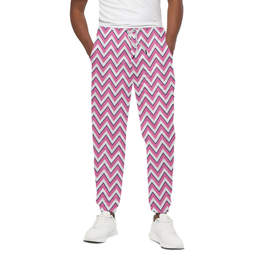 Pink White And Navy Chevron Print Cotton Pants