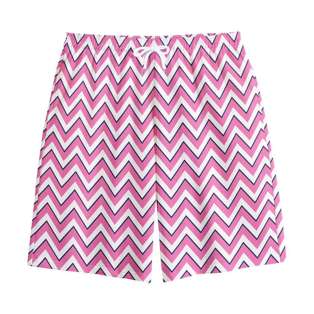 Pink White And Navy Chevron Print Cotton Shorts