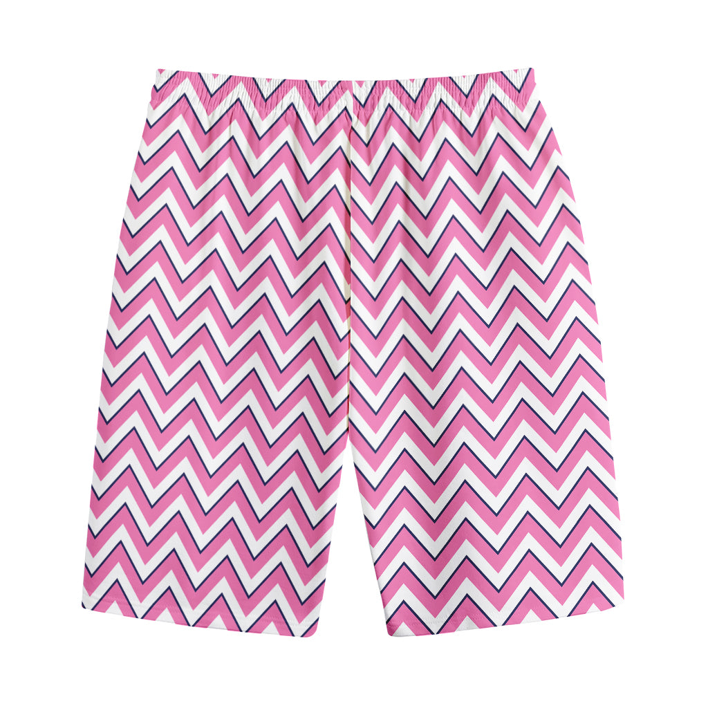 Pink White And Navy Chevron Print Cotton Shorts