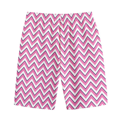 Pink White And Navy Chevron Print Cotton Shorts